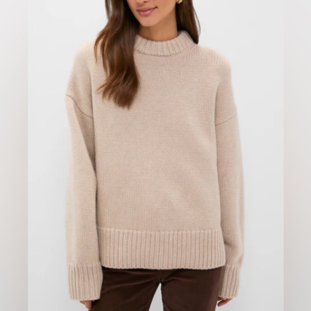 NWT Tuckernuck Genevieve Cashmere Wool Blend Crewneck Sweater in Sandstone